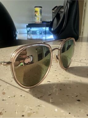 SALT. Rose Gold Frame Sunglasses with Green Lenses mirror